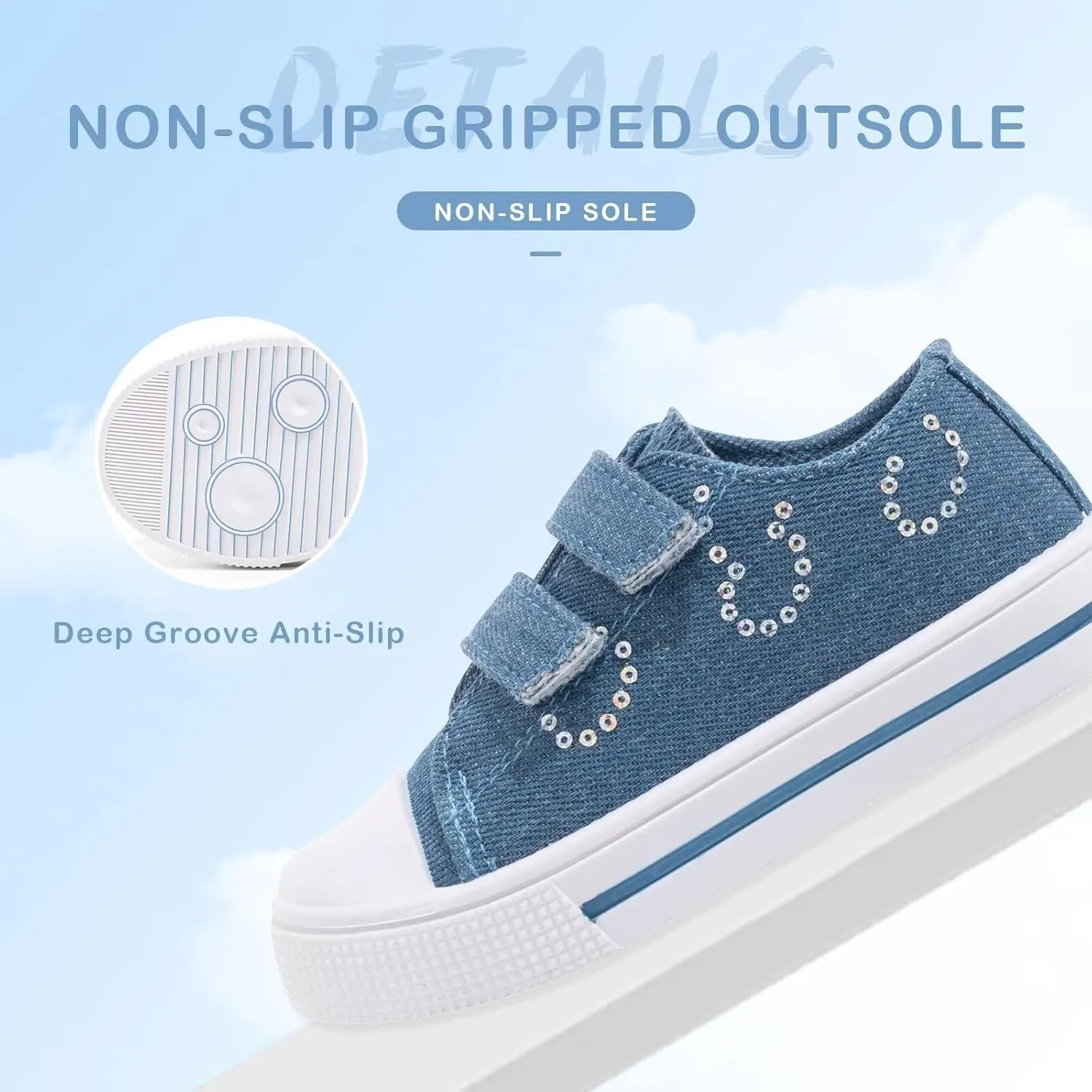 EUXTERPA Kids Toddler Sneakers Boys Girls Canvas Shoes Walking Sneaker with Easy Fasten Strap