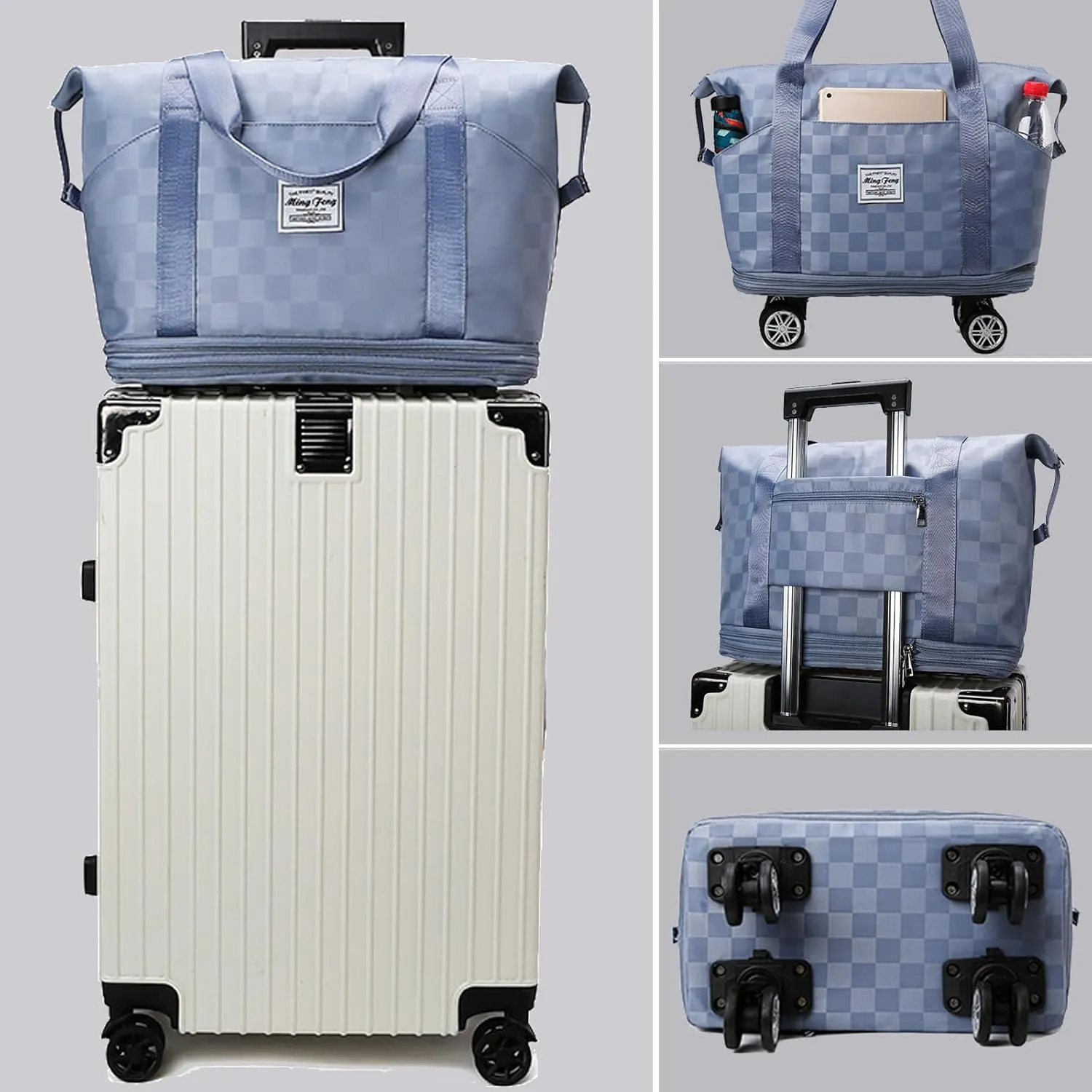 Expandable Foldable Duffel Bag Suitcases,Detachable Rolling Wheels,Rolling Duffle Bag with Wheels,Suitcases with Wheels,Carry on Luggage,for Men Women Lightweight Suitcases (Purple)
