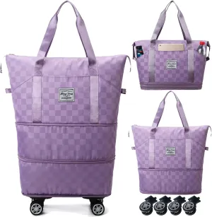 Expandable Foldable Duffel Bag Suitcases,Detachable Rolling Wheels,Rolling Duffle Bag with Wheels,Suitcases with Wheels,Carry on Luggage,for Men Women Lightweight Suitcases (Purple)