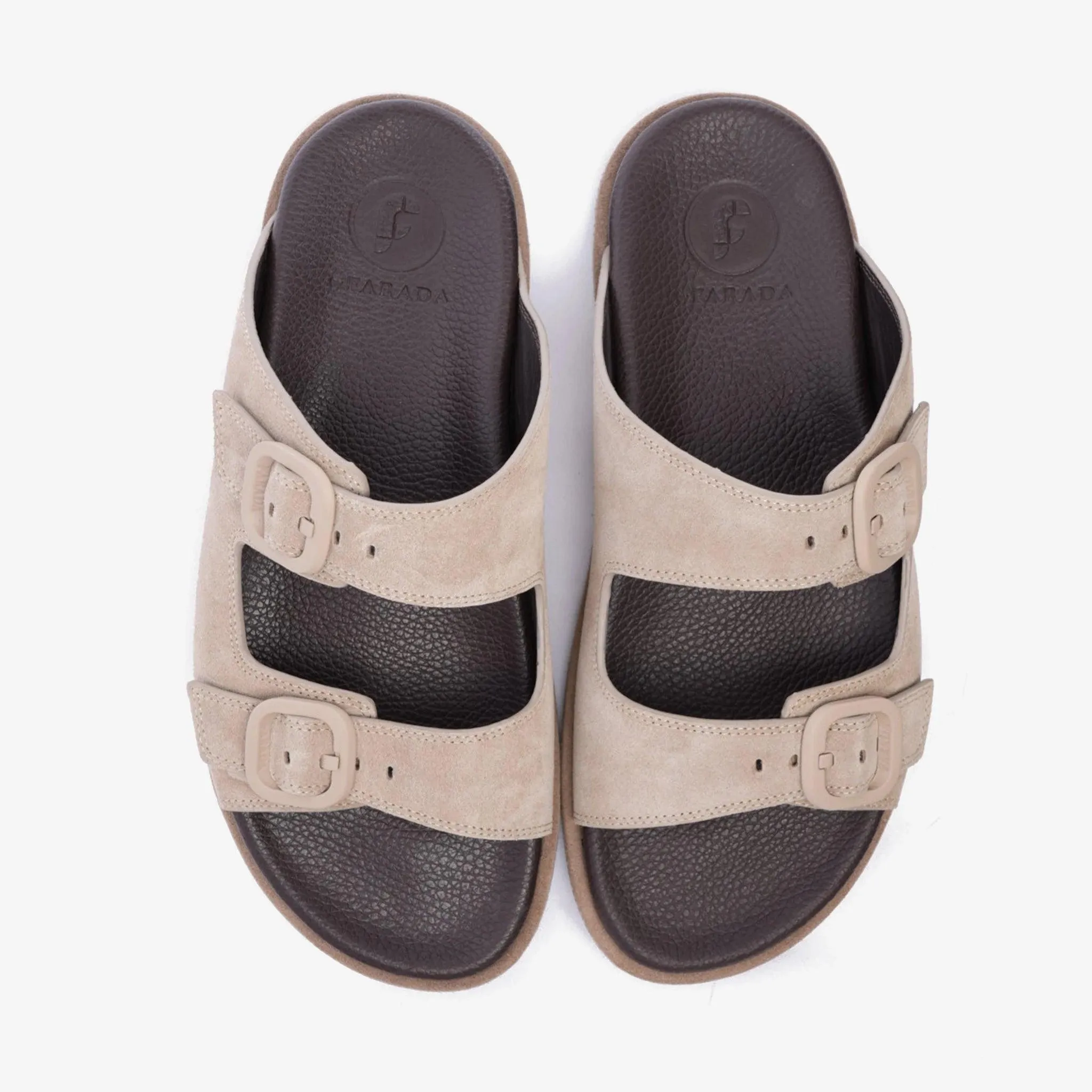FARADA DOUBLE STRIPPED SUEDE LEATHER ARABIC SANDAL LIGHT-EARTH