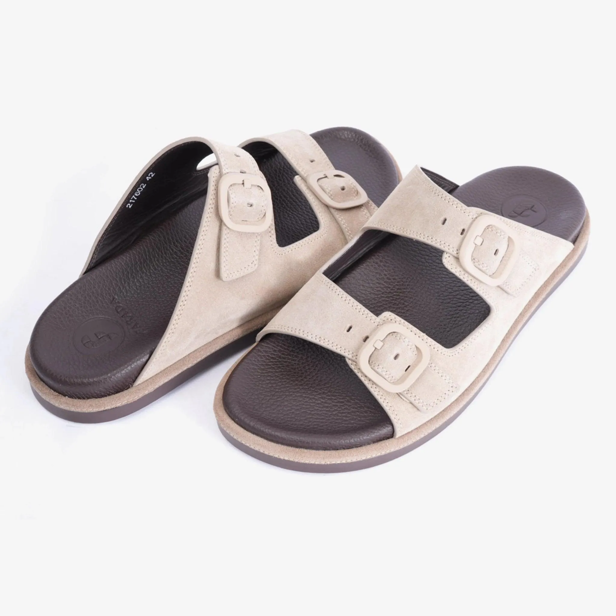 FARADA DOUBLE STRIPPED SUEDE LEATHER ARABIC SANDAL LIGHT-EARTH
