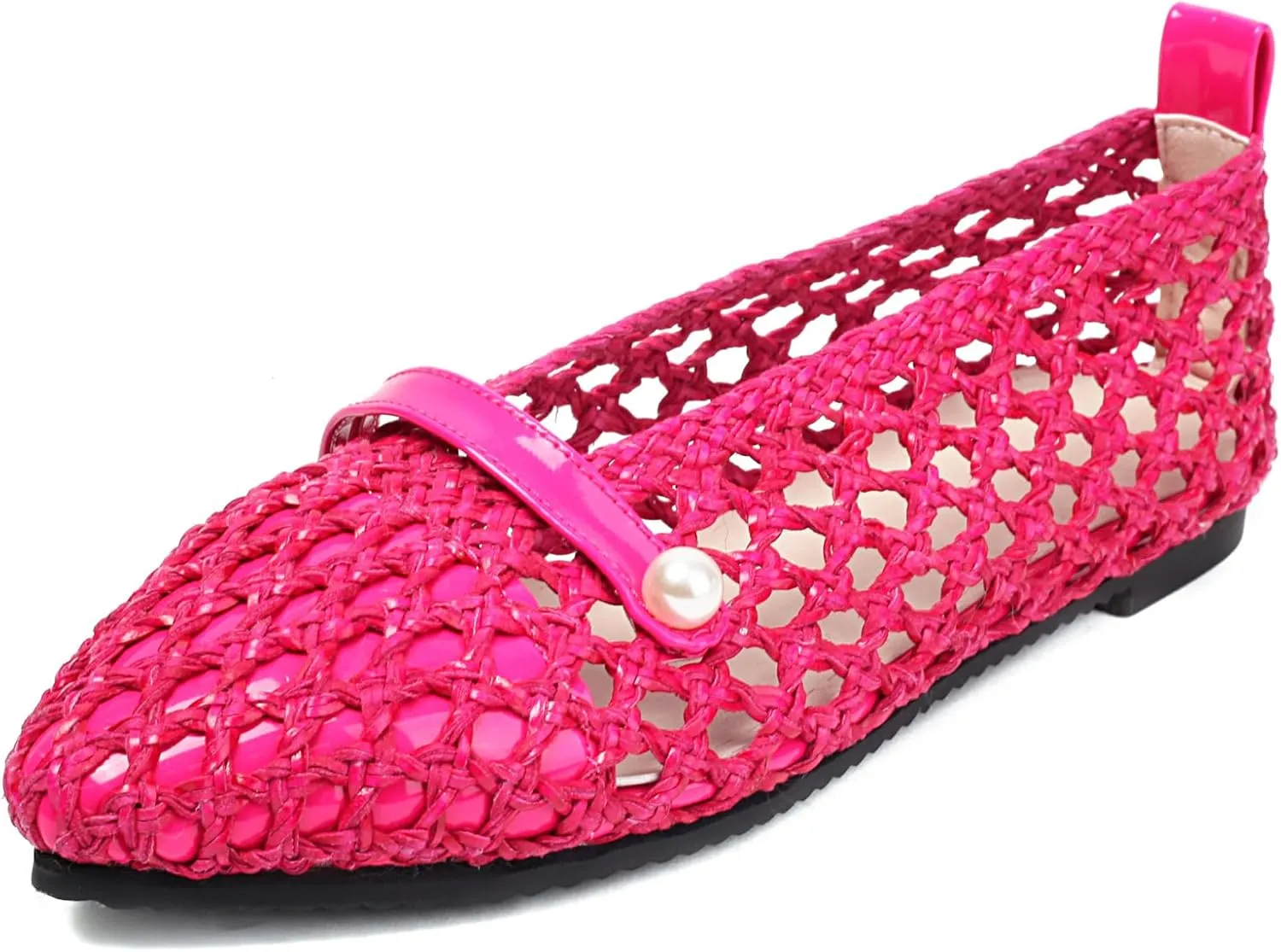 Fashin Mesh Ballet Flat Pumps for Women Soft Pointed Toe Slip On Pearl Ballerina Sandals