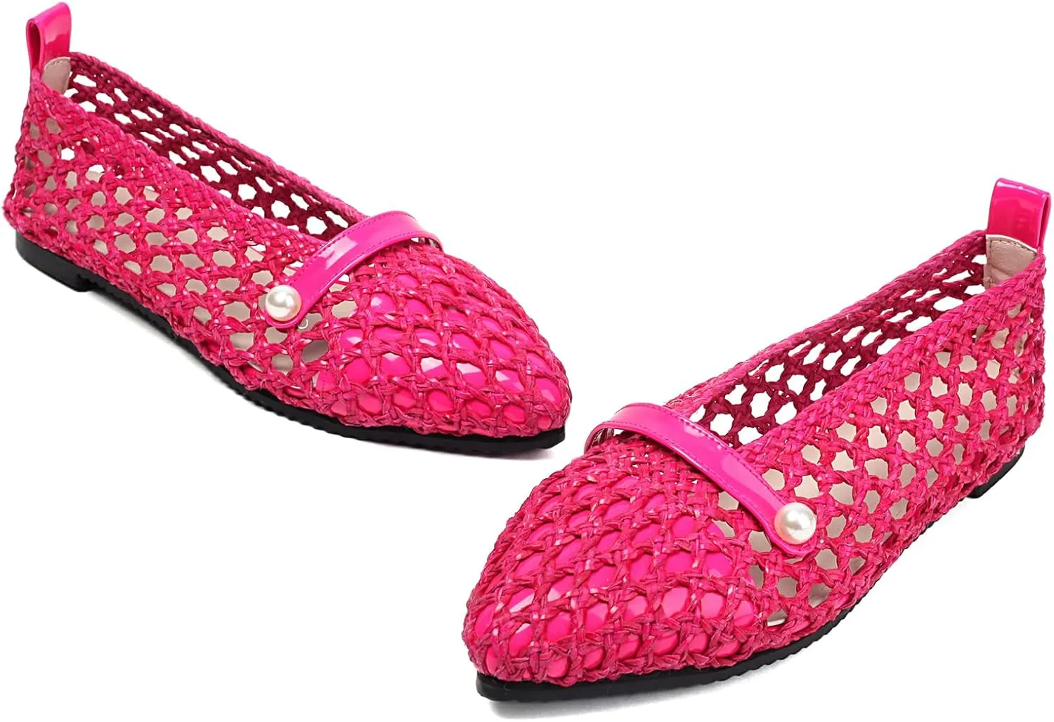 Fashin Mesh Ballet Flat Pumps for Women Soft Pointed Toe Slip On Pearl Ballerina Sandals