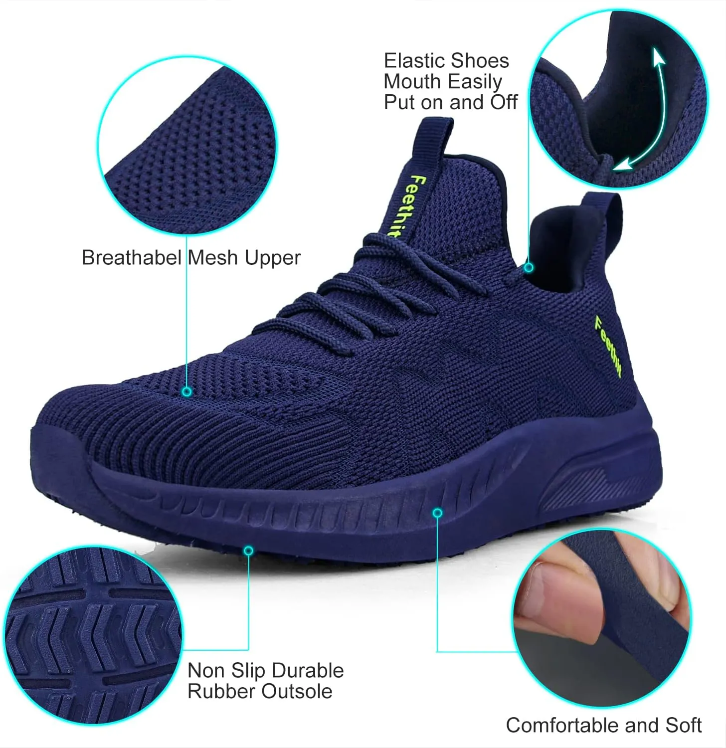 Feethit Mens Non Slip Walking Sneakers Lightweight Breathable Slip on Running Shoes Athletic Gym Tennis Shoes for Men