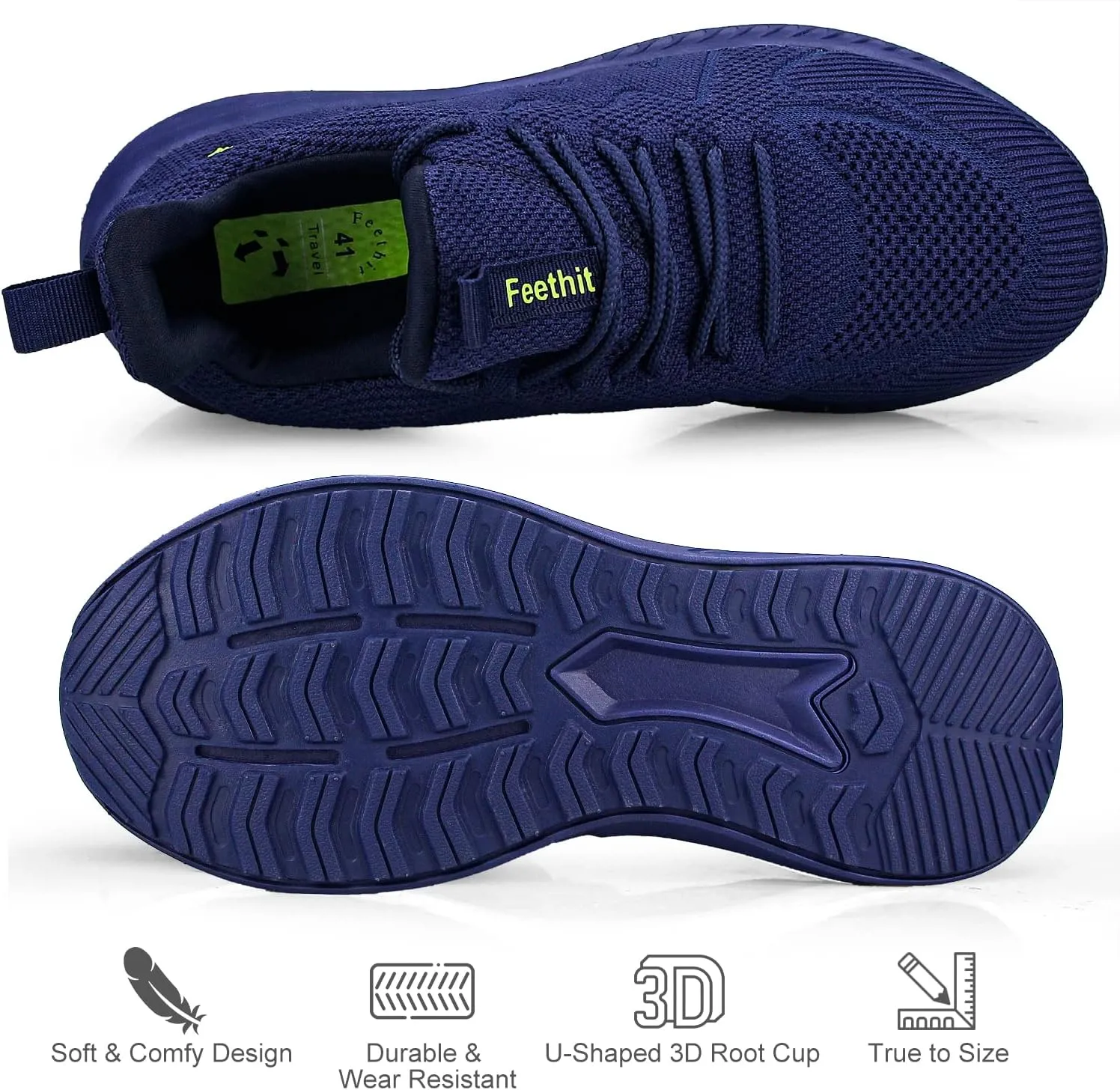 Feethit Mens Non Slip Walking Sneakers Lightweight Breathable Slip on Running Shoes Athletic Gym Tennis Shoes for Men