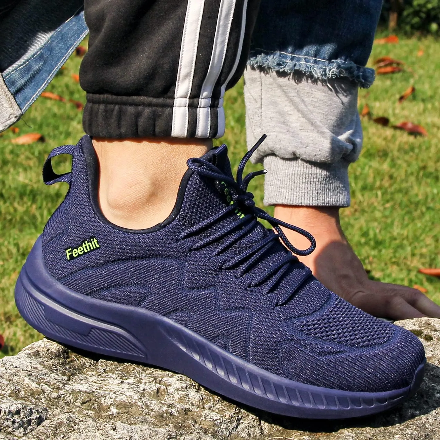 Feethit Mens Non Slip Walking Sneakers Lightweight Breathable Slip on Running Shoes Athletic Gym Tennis Shoes for Men