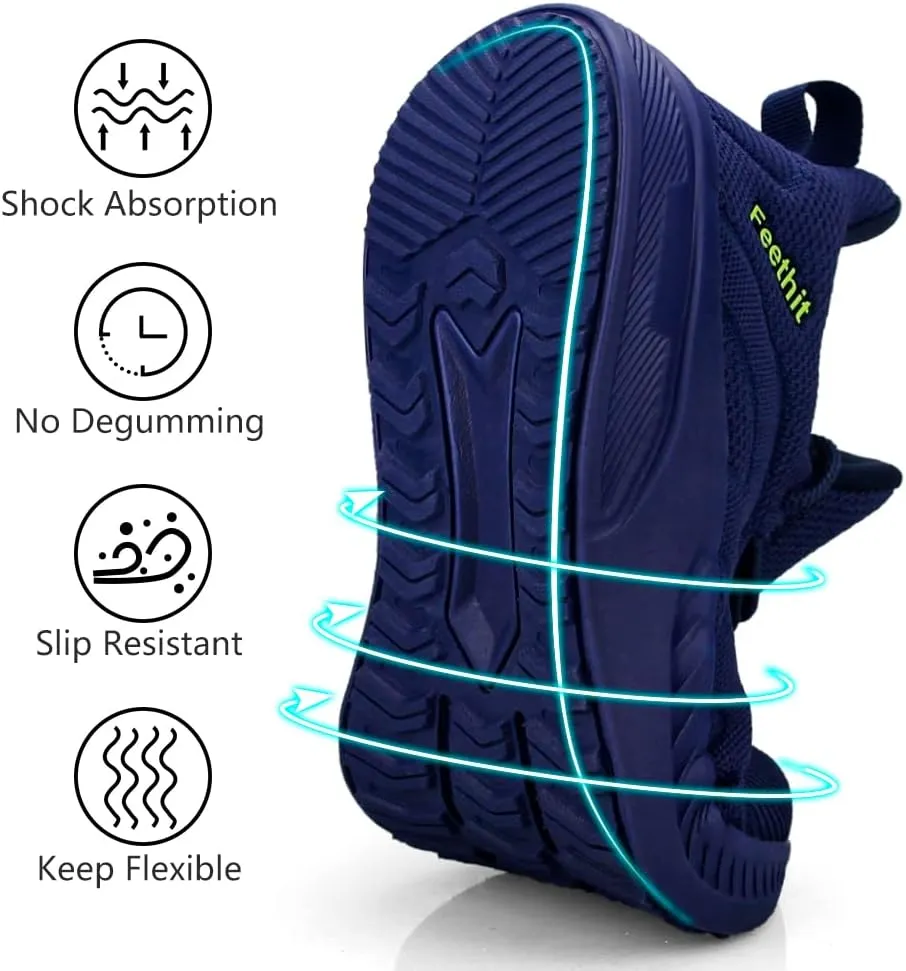 Feethit Mens Non Slip Walking Sneakers Lightweight Breathable Slip on Running Shoes Athletic Gym Tennis Shoes for Men