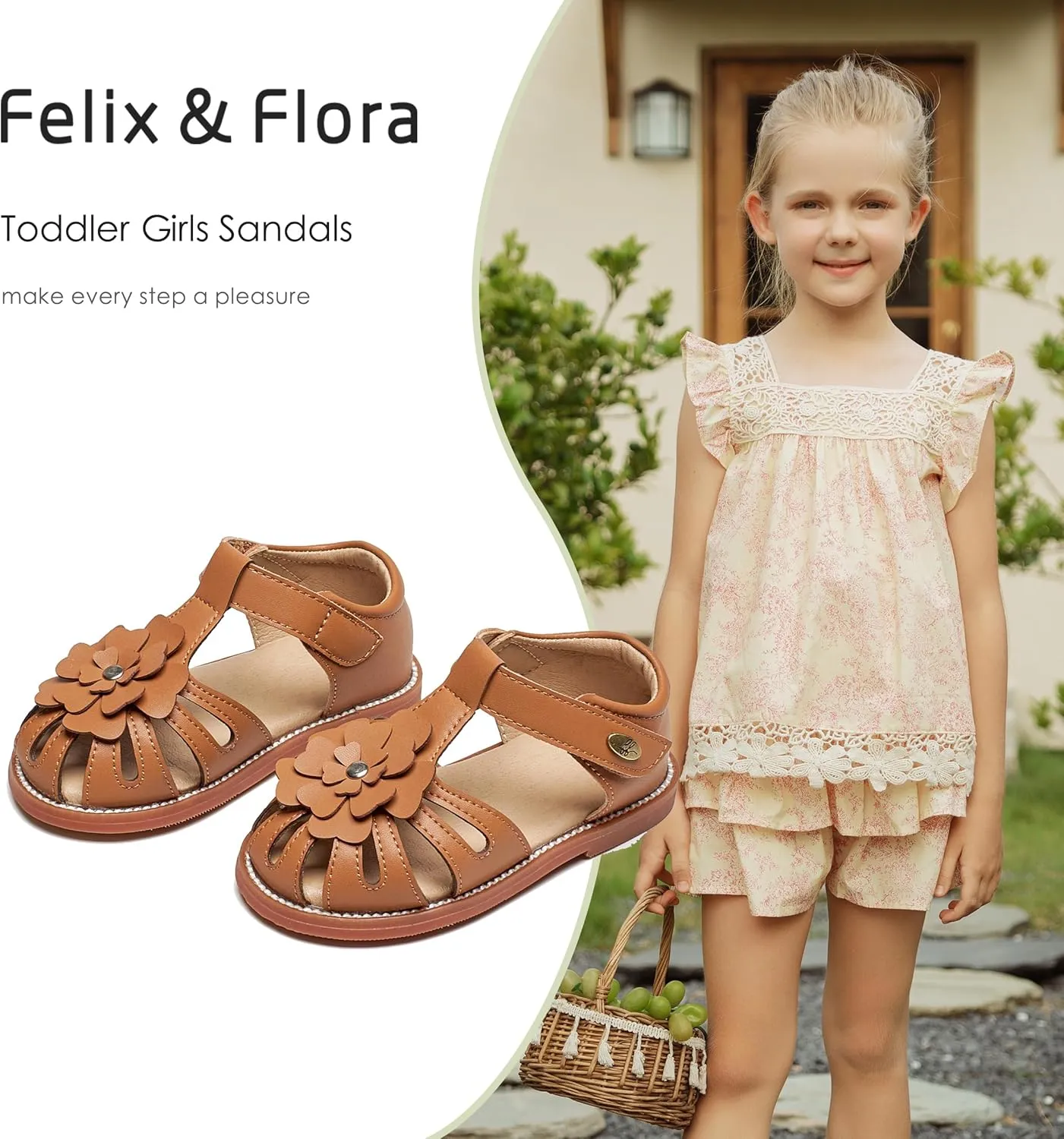 Felix & Flora Toddler Girls Sandals Flower Girl Shoes Soft Rubber Princess Summer Flat Shoes