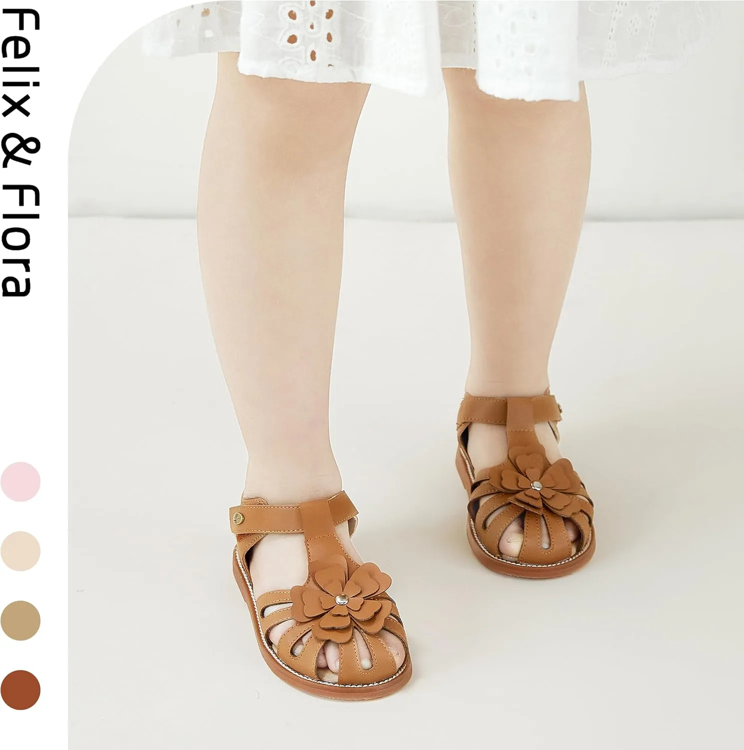 Felix & Flora Toddler Girls Sandals Flower Girl Shoes Soft Rubber Princess Summer Flat Shoes