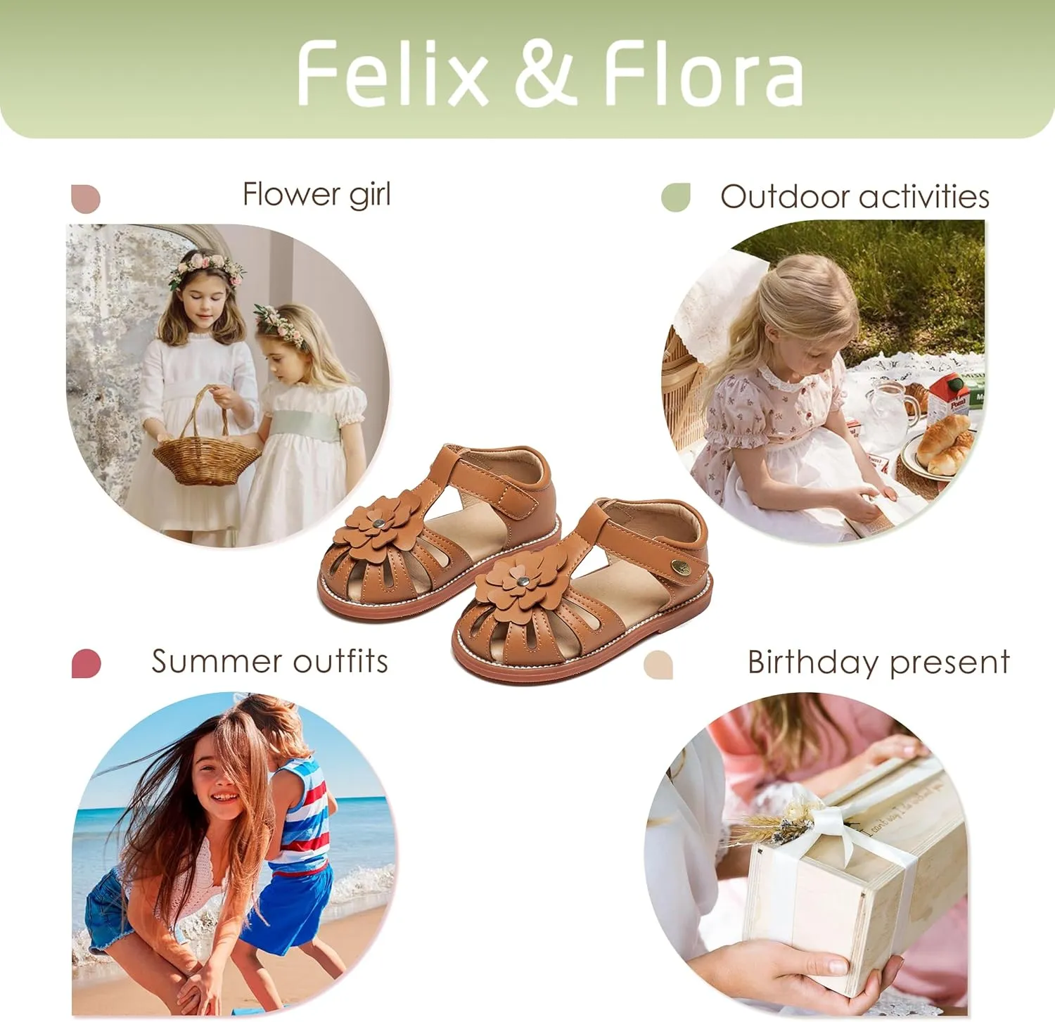 Felix & Flora Toddler Girls Sandals Flower Girl Shoes Soft Rubber Princess Summer Flat Shoes