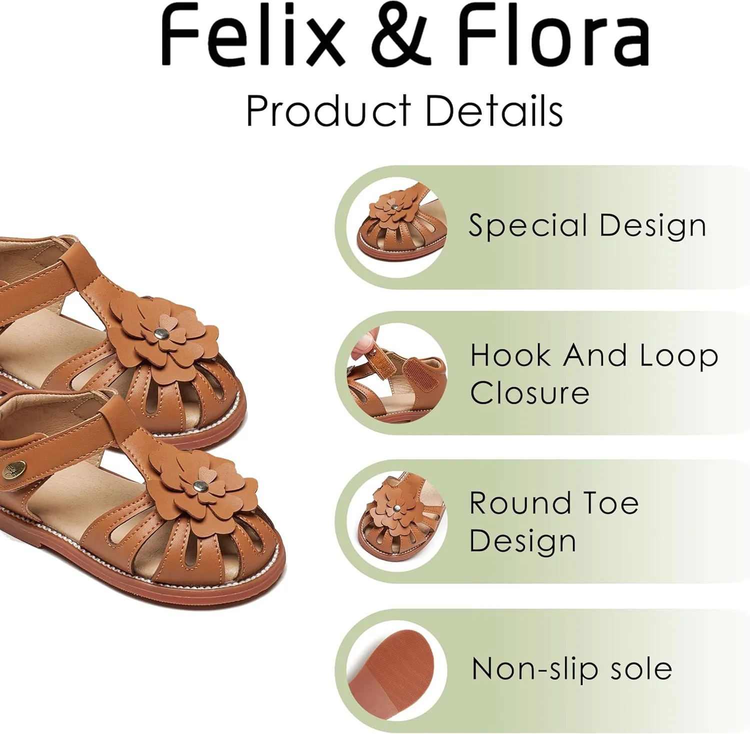 Felix & Flora Toddler Girls Sandals Flower Girl Shoes Soft Rubber Princess Summer Flat Shoes