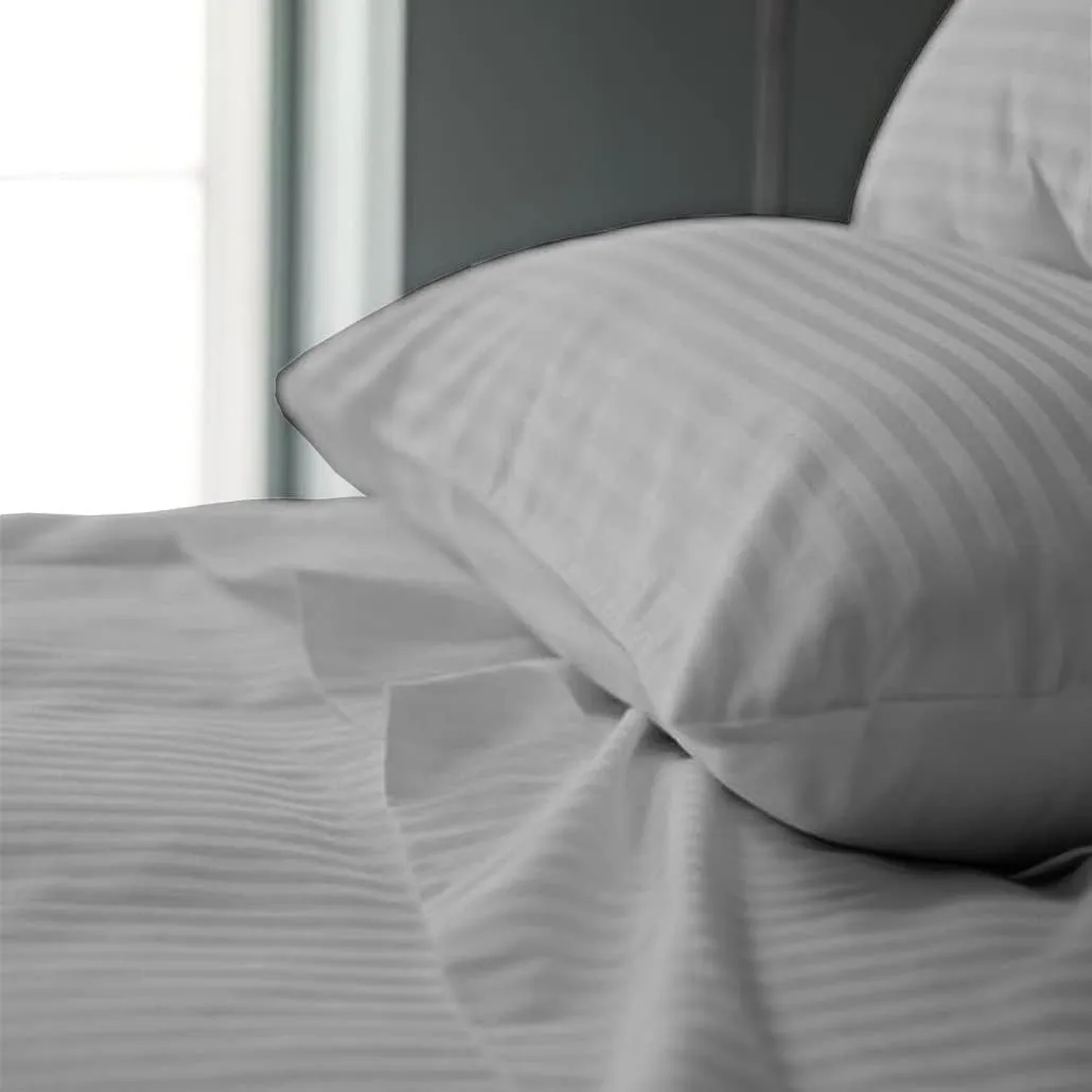 Femini Fashion My Egyptian Giza Cotton Sheets Queen Size, 16 Inches Extra Deep Pocket, 100% Giza Long-Staple Giza Cotton Bedsheet Soft Breathable Sheets - Light Grey Stripe