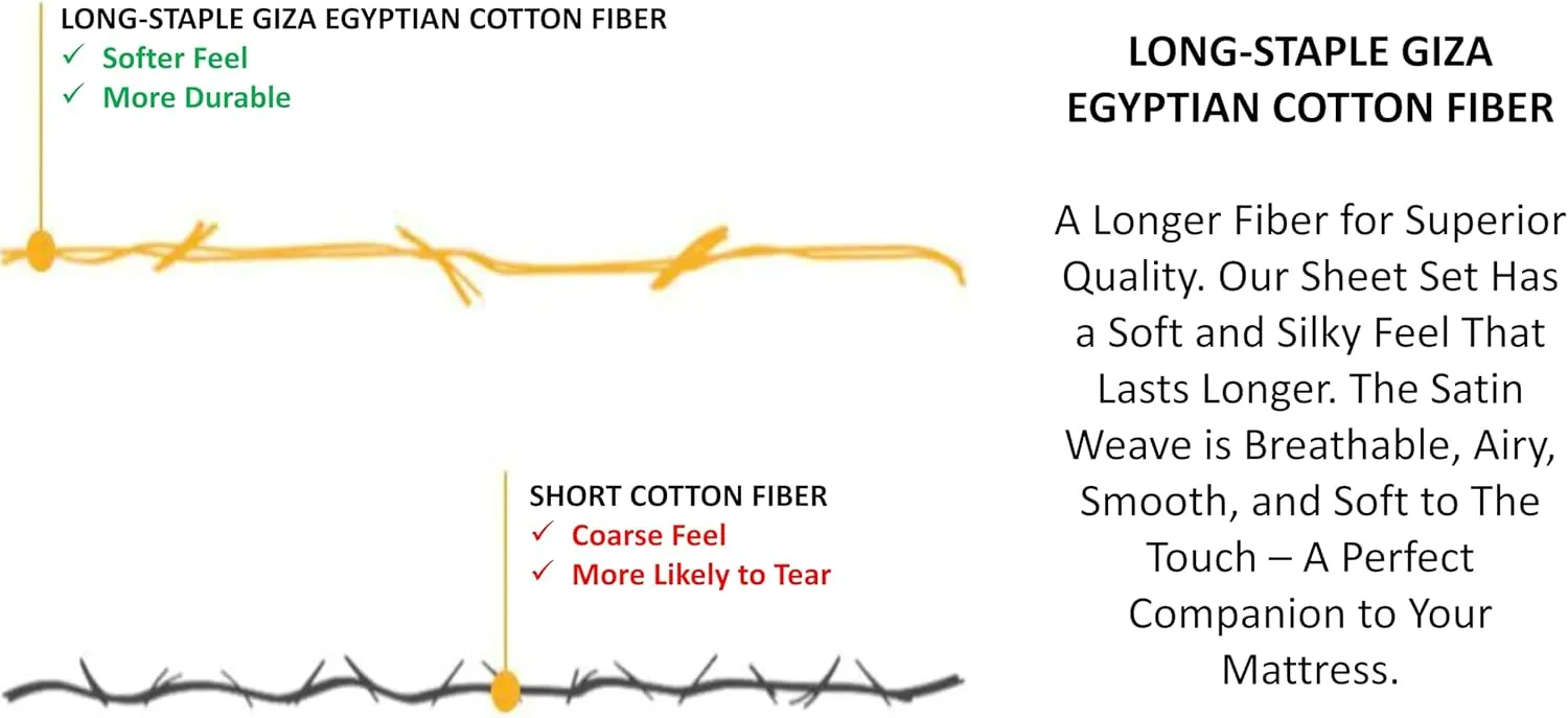 Femini Fashion My Egyptian Giza Cotton Sheets Queen Size, 16 Inches Extra Deep Pocket, 100% Giza Long-Staple Giza Cotton Bedsheet Soft Breathable Sheets - Light Grey Stripe