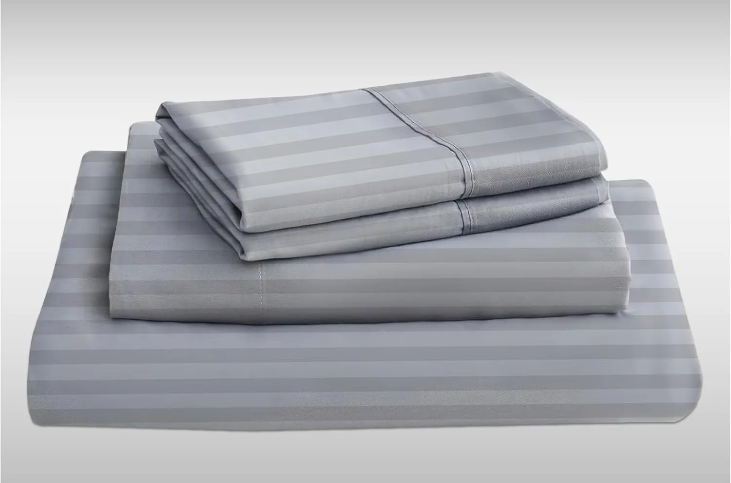 Femini Fashion My Egyptian Giza Cotton Sheets Queen Size, 16 Inches Extra Deep Pocket, 100% Giza Long-Staple Giza Cotton Bedsheet Soft Breathable Sheets - Light Grey Stripe