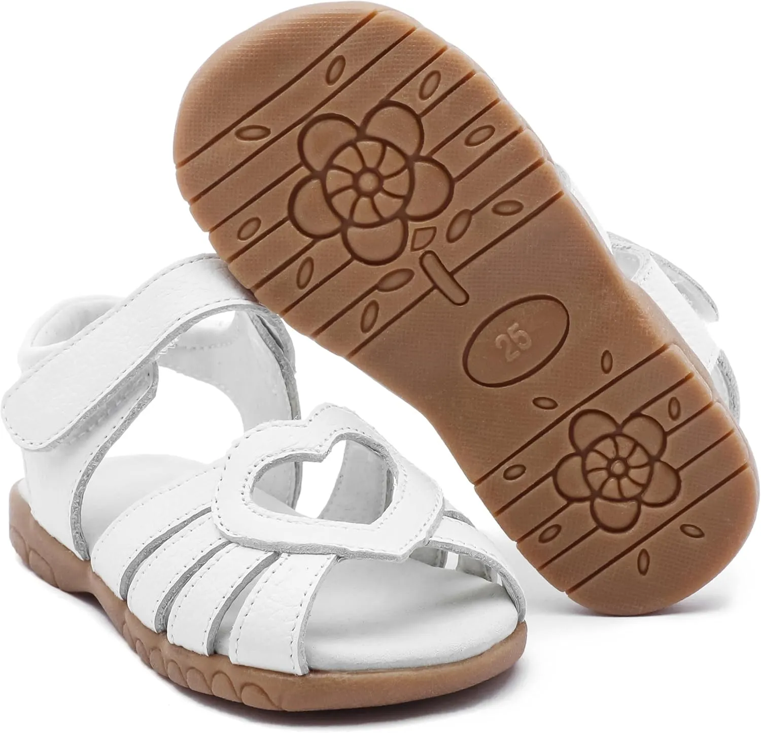 Femizee Girls Genuine Leather Soft Closed Toe Princess Flat Shoes Summer Sandals(Toddler/Little Kid)
