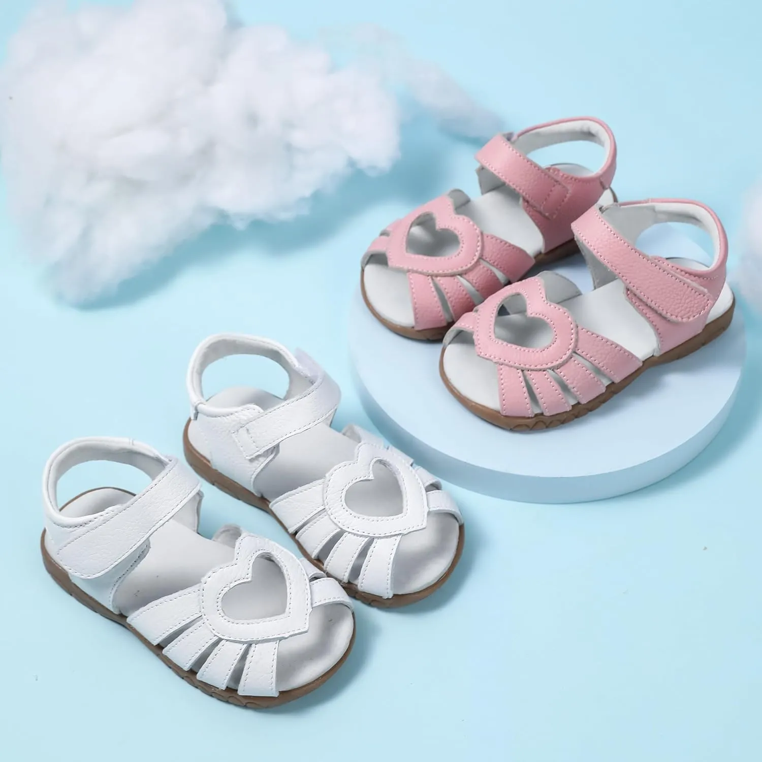 Femizee Girls Genuine Leather Soft Closed Toe Princess Flat Shoes Summer Sandals(Toddler/Little Kid)