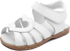 Femizee Girls Genuine Leather Soft Closed Toe Princess Flat Shoes Summer Sandals(Toddler/Little Kid)