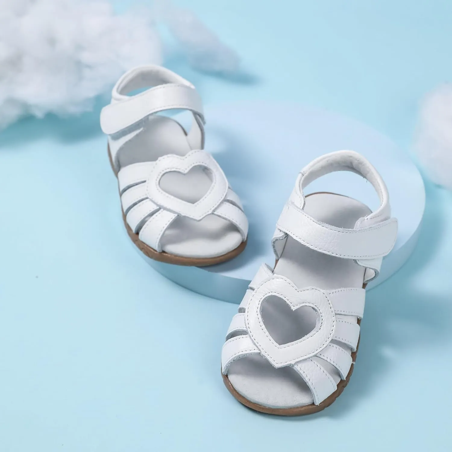 Femizee Girls Genuine Leather Soft Closed Toe Princess Flat Shoes Summer Sandals(Toddler/Little Kid)