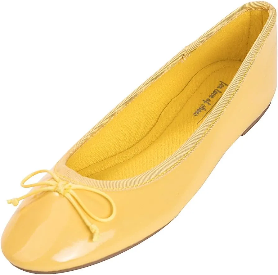 FEVERSOLE Women's Macaroon Colorful Memory Foam Cushion Insock Patent Ballet Flat