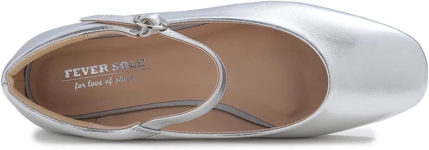 FEVERSOLE Women's Mary Jane Fashion Square Toe Padded Ankle Low Heel Slip On Flats