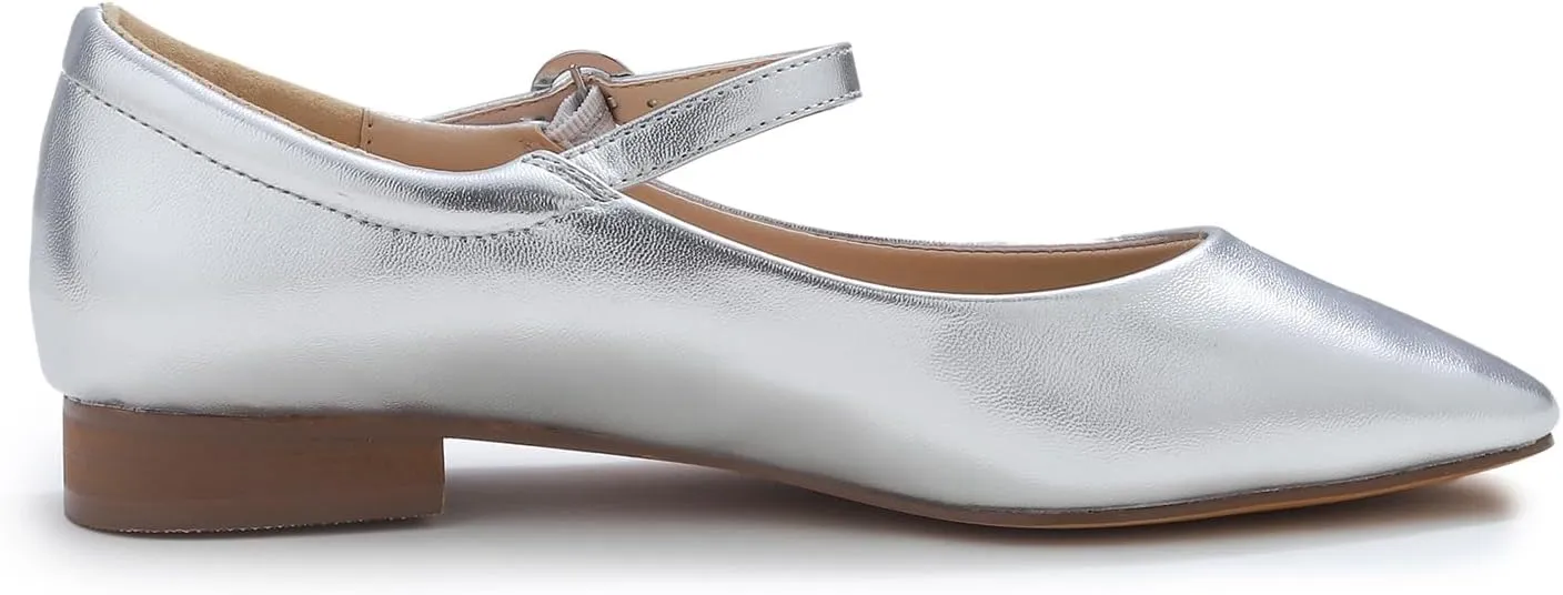 FEVERSOLE Women's Mary Jane Fashion Square Toe Padded Ankle Low Heel Slip On Flats