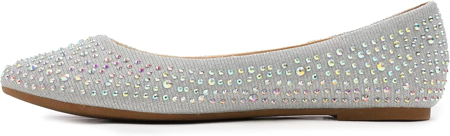 FEVERSOLE Women's Rhinestone Flat Shoes Sparkly Embellished Party Wedding Dress Ballets