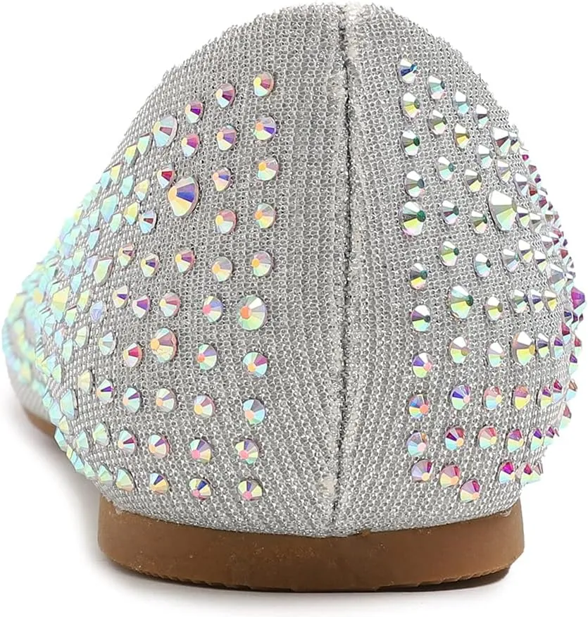 FEVERSOLE Women's Rhinestone Flat Shoes Sparkly Embellished Party Wedding Dress Ballets