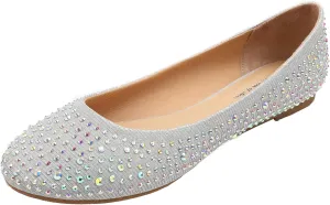 FEVERSOLE Women's Rhinestone Flat Shoes Sparkly Embellished Party Wedding Dress Ballets