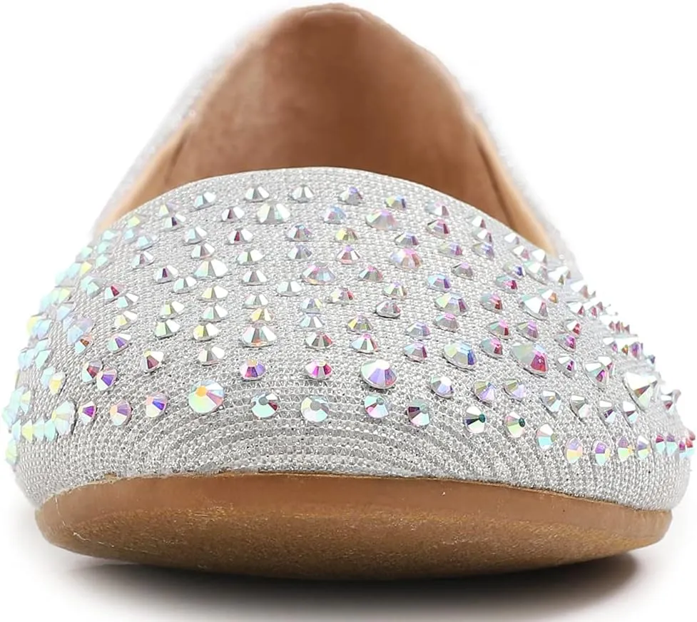 FEVERSOLE Women's Rhinestone Flat Shoes Sparkly Embellished Party Wedding Dress Ballets