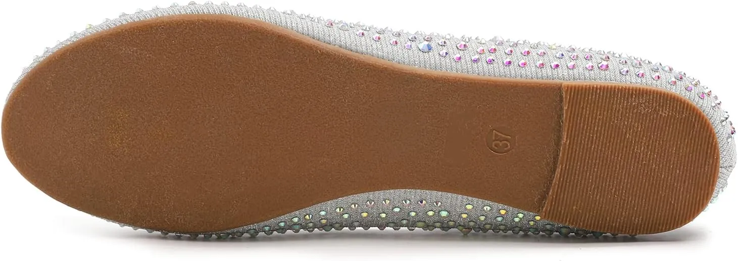 FEVERSOLE Women's Rhinestone Flat Shoes Sparkly Embellished Party Wedding Dress Ballets