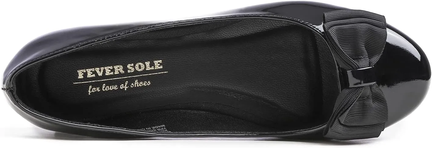 Feversole Women's Round Toe Cute Bow Trim Ballet Flats