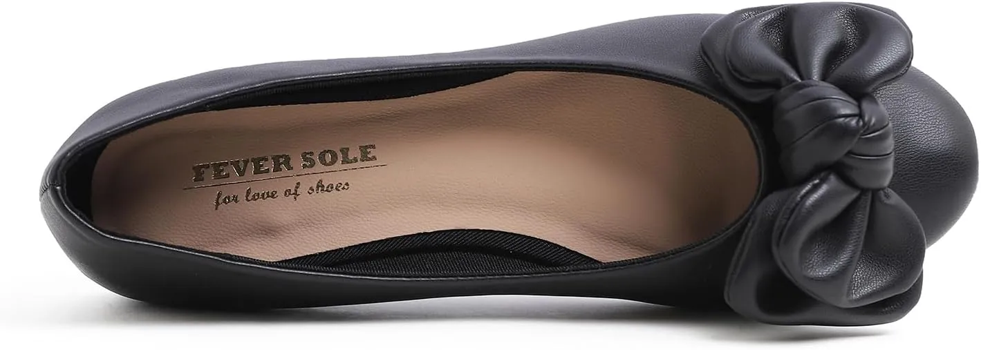 Feversole Women's Round Toe Cute Bow Trim Ballet Flats