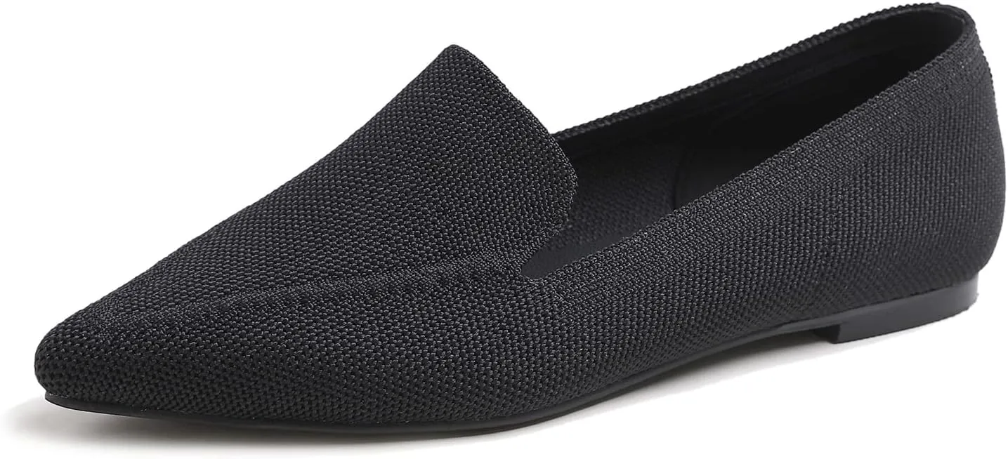 FEVERSOLE Women's Woven Pointy Fashion Cutouts Breathable Knit Flat Shoes