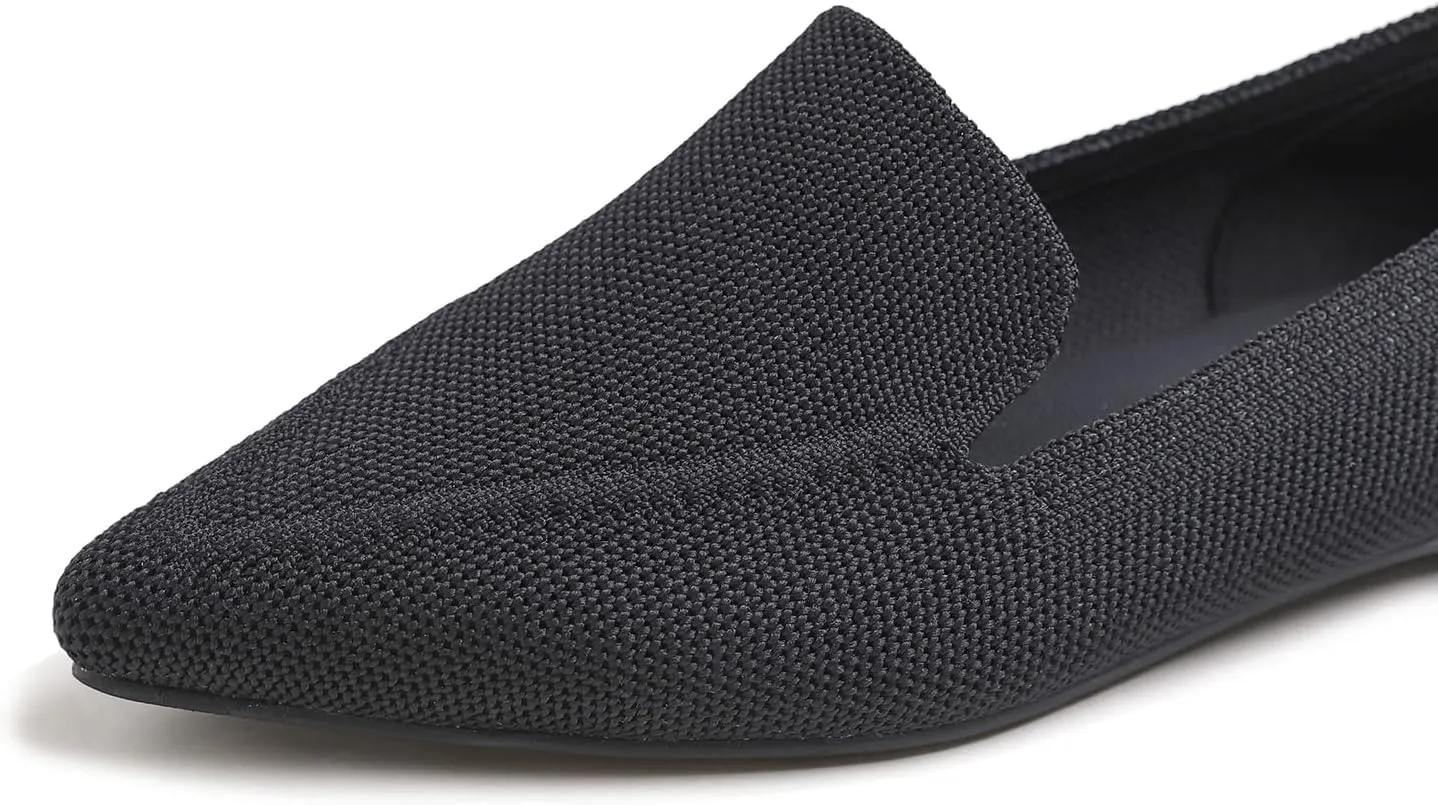 FEVERSOLE Women's Woven Pointy Fashion Cutouts Breathable Knit Flat Shoes