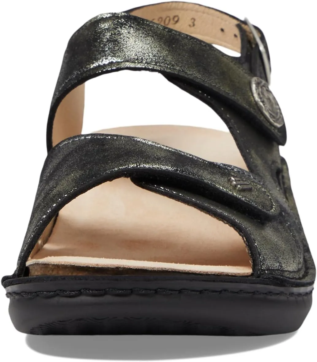Finn Comfort Barbuda Women's Dressy Casual Flat Sandals, Black, White