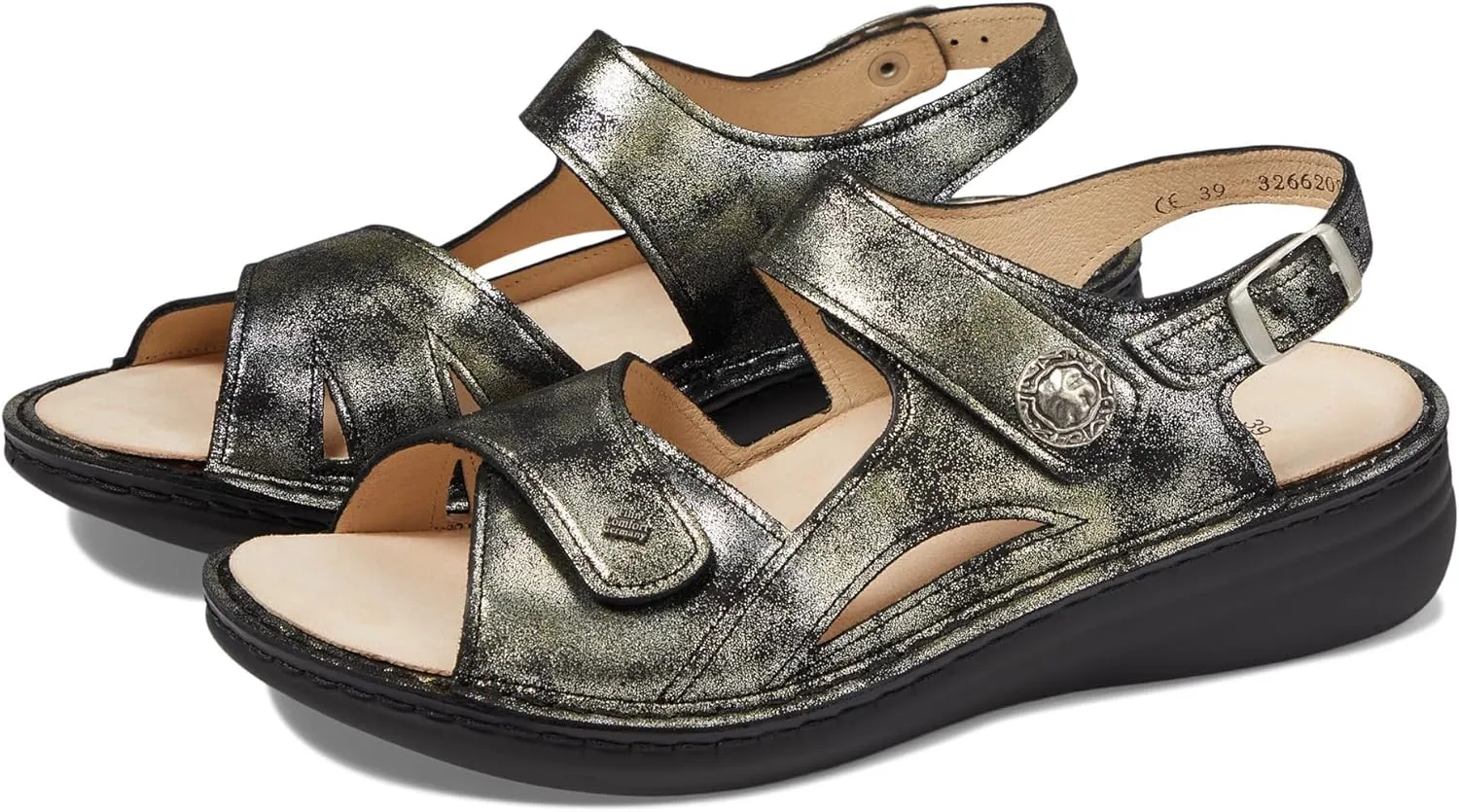 Finn Comfort Barbuda Women's Dressy Casual Flat Sandals, Black, White