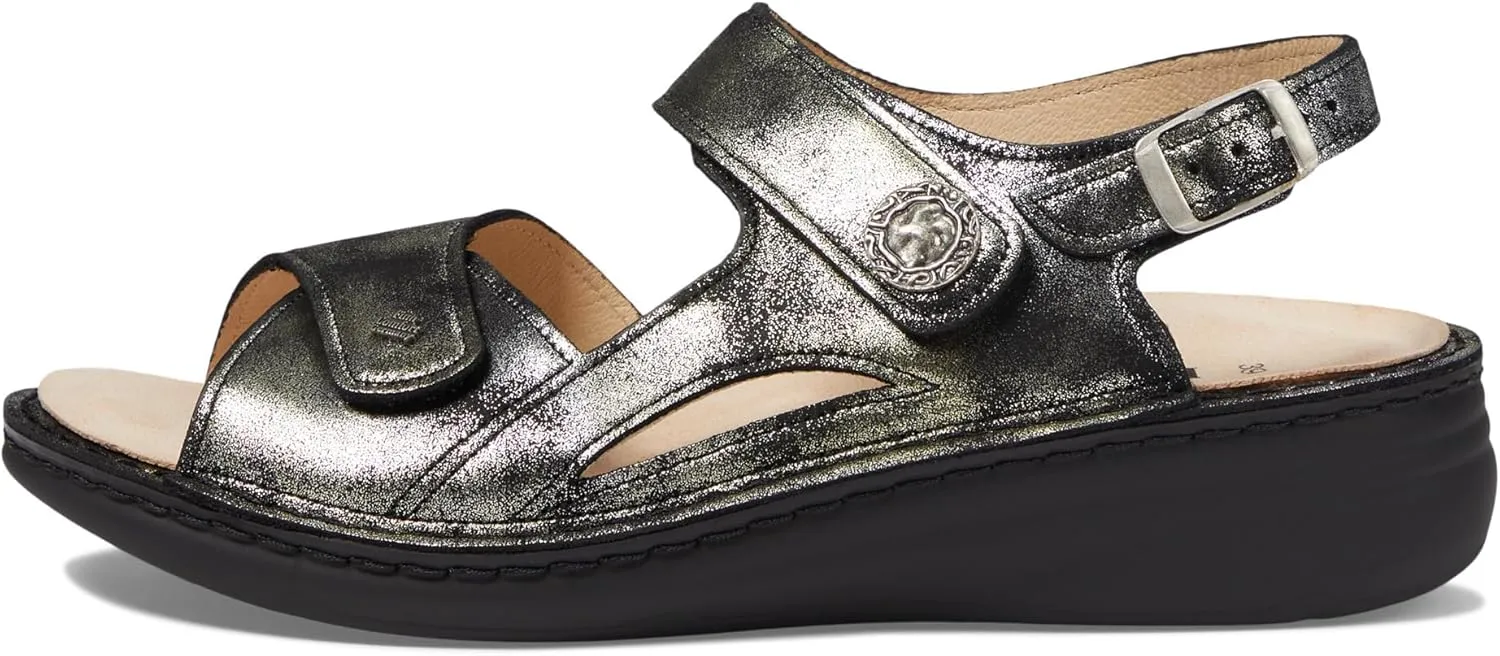 Finn Comfort Barbuda Women's Dressy Casual Flat Sandals, Black, White