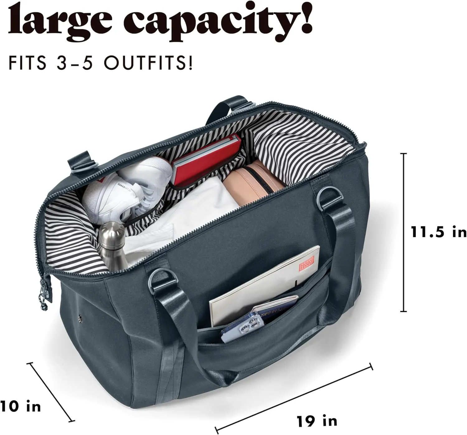 Fit & Fresh Premium Neoprene Weekender Bag With Trolley Sleeve - Large Overnight, Carry-on, Duffel, Gym, and Hospital Bag for Labor & Delivery