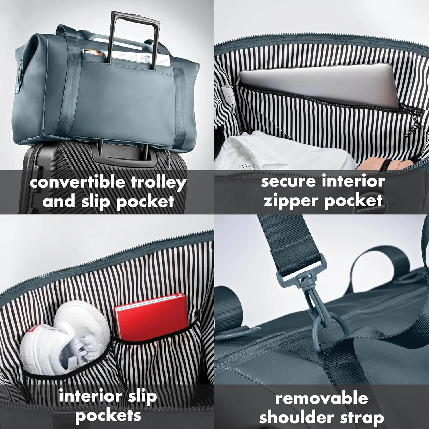 Fit & Fresh Premium Neoprene Weekender Bag With Trolley Sleeve - Large Overnight, Carry-on, Duffel, Gym, and Hospital Bag for Labor & Delivery