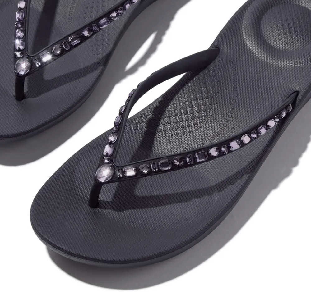 FitFlop Women's Iqushion Multi-Crystal Ergonomic Flip-Flops Wedge Sandal