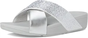 FitFlop Women's Lulu Crystal-Mix Metallic Cross Slides Wedge Sandal