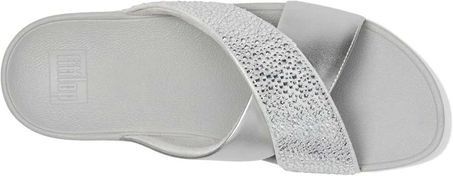 FitFlop Women's Lulu Crystal-Mix Metallic Cross Slides Wedge Sandal