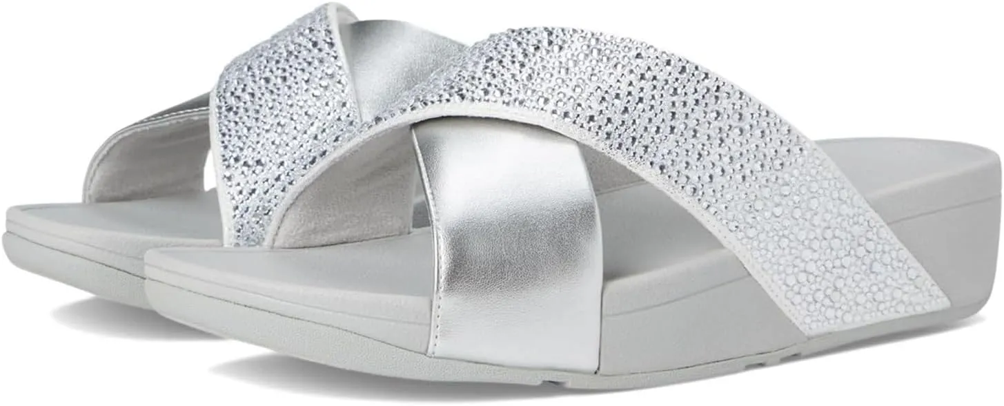 FitFlop Women's Lulu Crystal-Mix Metallic Cross Slides Wedge Sandal