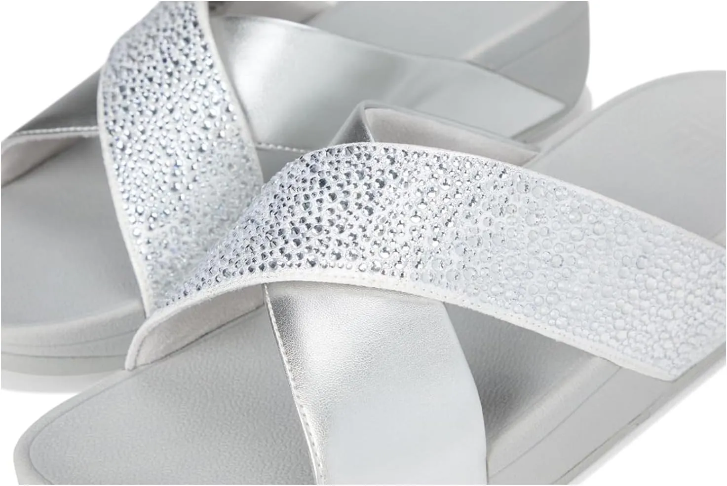 FitFlop Women's Lulu Crystal-Mix Metallic Cross Slides Wedge Sandal
