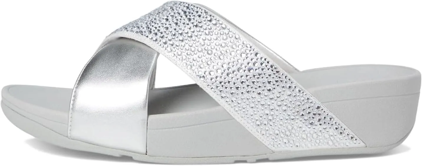 FitFlop Women's Lulu Crystal-Mix Metallic Cross Slides Wedge Sandal