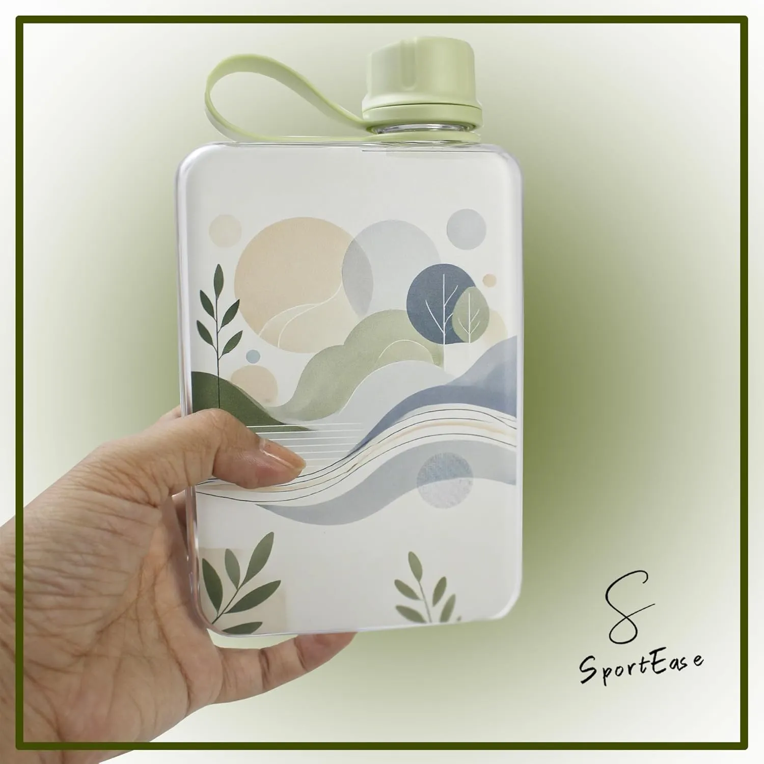 Flat Water Bottle 500ml – Nature-Inspired Design, Eco-Friendly & BPA-Free, Leak-Proof Slim Bottle for Travel, Work, School, Ideal for All Ages, Recyclable & Portable portable water flask (Landscape)