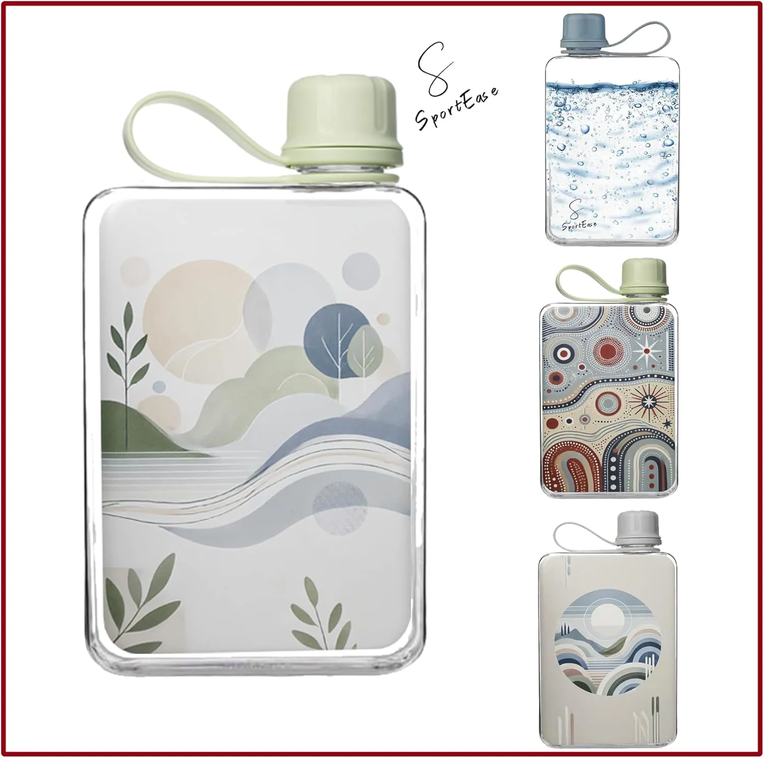 Flat Water Bottle 500ml – Nature-Inspired Design, Eco-Friendly & BPA-Free, Leak-Proof Slim Bottle for Travel, Work, School, Ideal for All Ages, Recyclable & Portable portable water flask (Landscape)