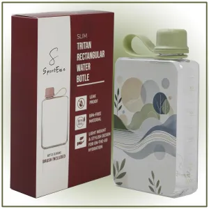 Flat Water Bottle 500ml – Nature-Inspired Design, Eco-Friendly & BPA-Free, Leak-Proof Slim Bottle for Travel, Work, School, Ideal for All Ages, Recyclable & Portable portable water flask (Landscape)