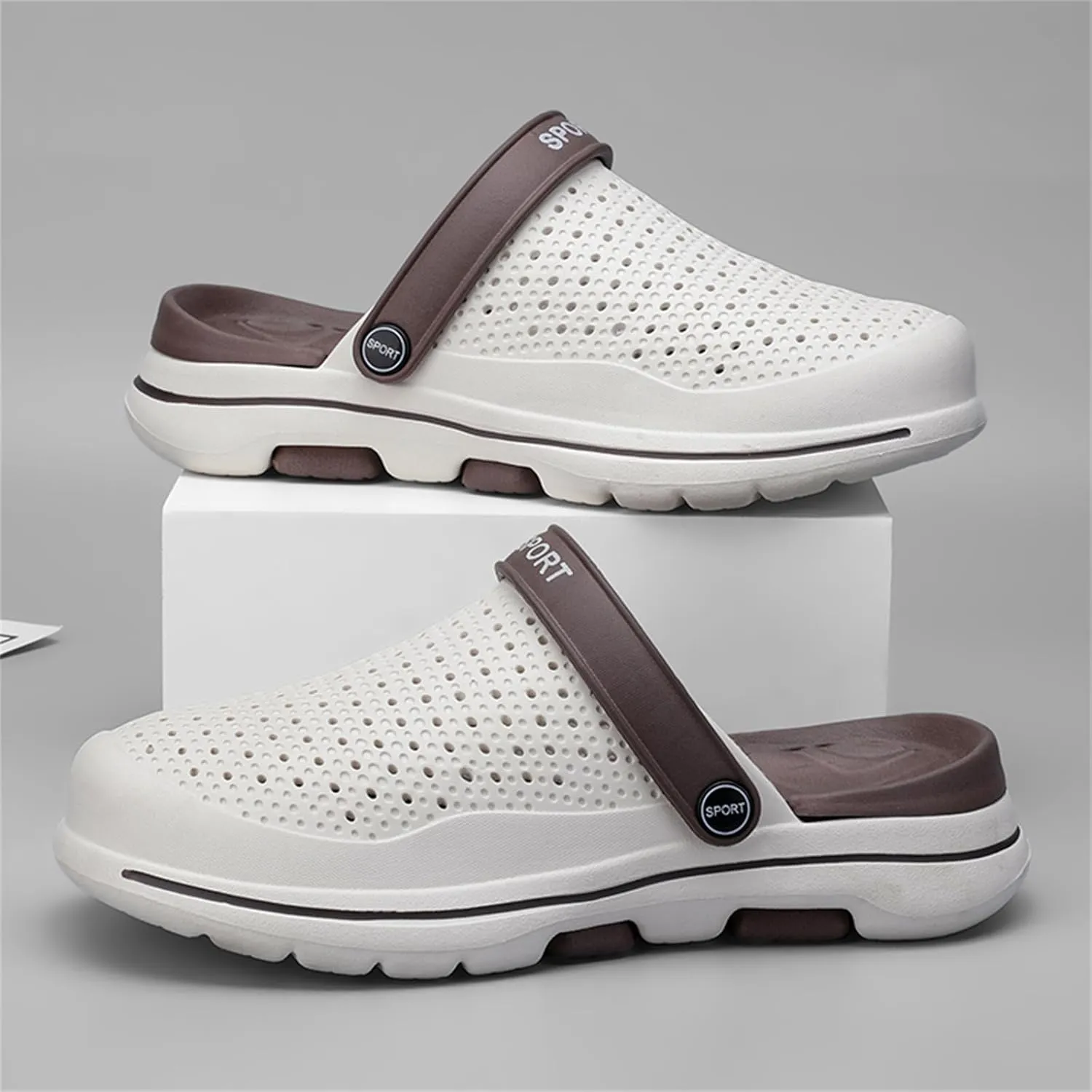 FLIOZY Mens Casual Sandals Breathable Mesh Walking Mules Sneakers Open Back Slip On Shoes Quick-Dry Slippers