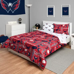 FOCO Washington Capitals NHL Team Color Bed in a Bag Comforter Bedding 5 Piece Set - Full